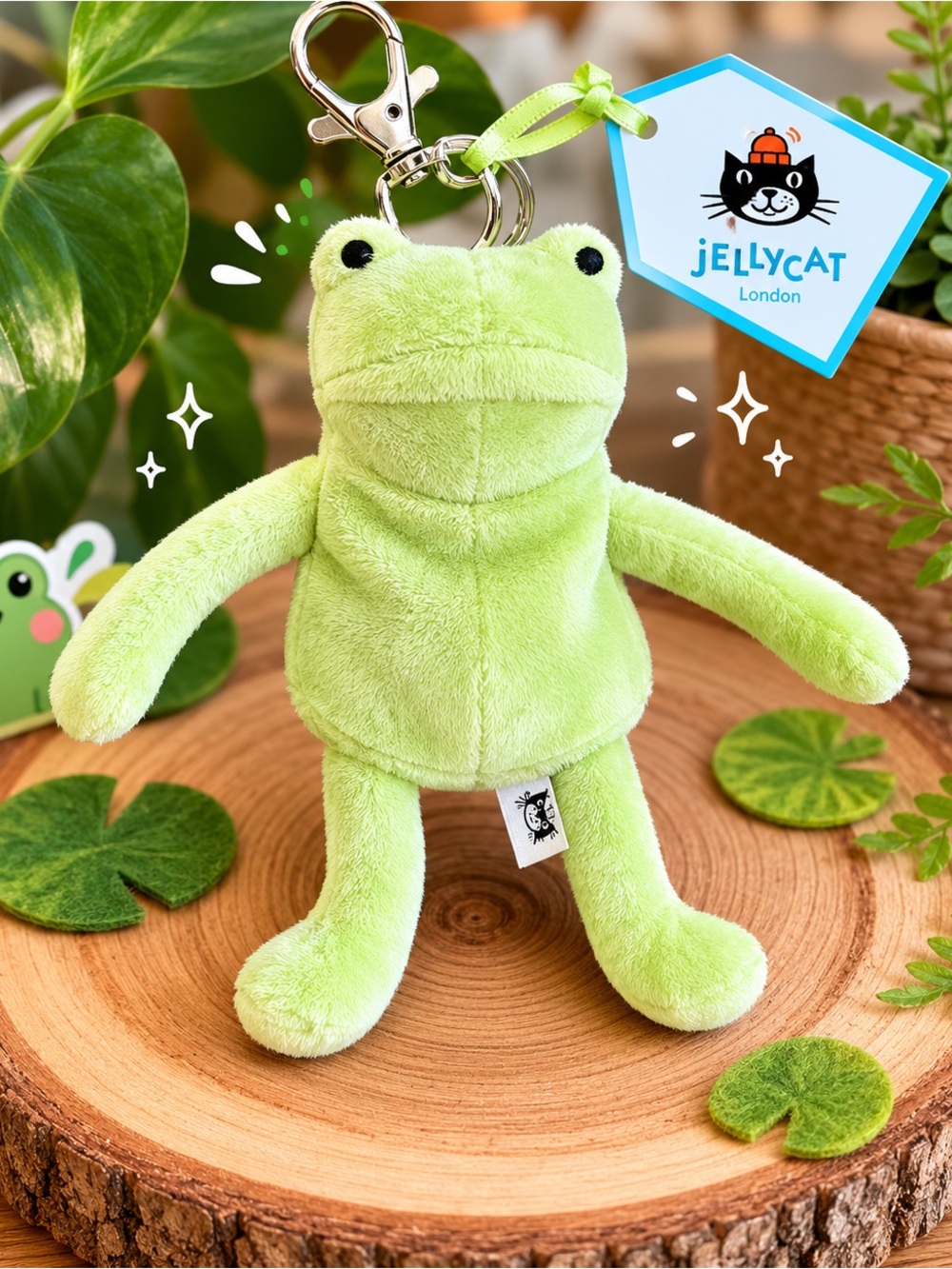 Jellycat Fergus Frog bag charm keychain NWT